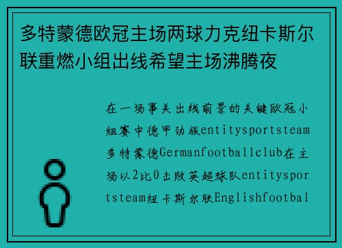 多特蒙德欧冠主场两球力克纽卡斯尔联重燃小组出线希望主场沸腾夜