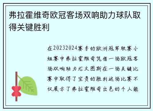 弗拉霍维奇欧冠客场双响助力球队取得关键胜利